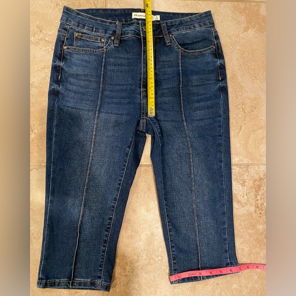 RM Rebecca Minkoff Y2K Skinny Capri Dark Blue Pant/Cropped Denim Jeans (Size 6) - Picture 10 of 10